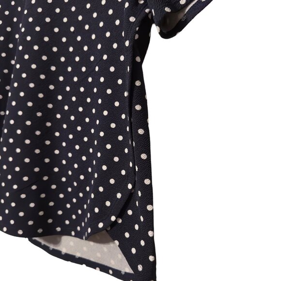 GREEN ENVELOPE Blue Polka Dot Short Sleeve Top With Back Zipper Size S - Picture 4 of 5